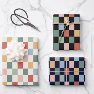 Rainbow Checkerboard Retrofarben Vektor nahtlos Geschenkpapier Set