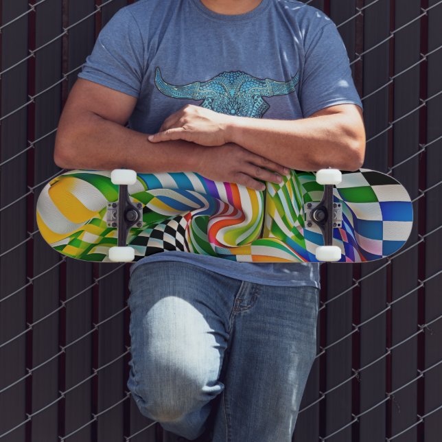 Rainbow Checkerboard & Stripes Digitale Kunst Skateboard (Außenbereich 3)