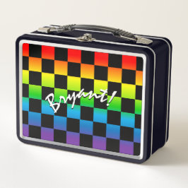 Rainbow Checkered Retro 80's Style Personalisiert Metall Brotdose