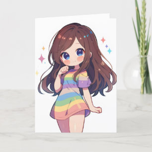 Rainbow Chibi Anime Girl Feiertagskarte