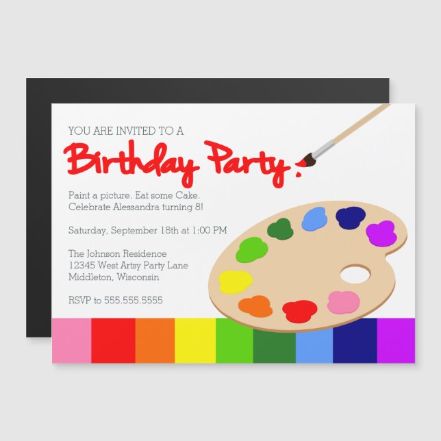 Rainbow Children's Painting Party Geburtstag Magneteinladung (Vorne/Hinten)