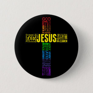 Rainbow Christliches Word Cross - Jesus Faith Bibe Button