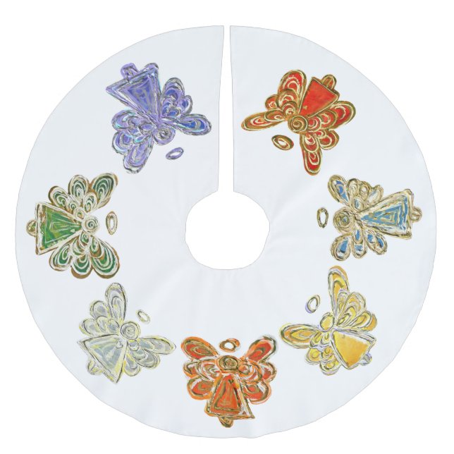 Rainbow Christmas Angel Tree Skirt Polyester Weihnachtsbaumdecke (Vorderseite)
