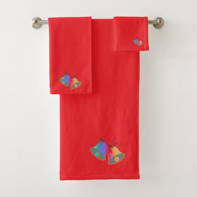 Rainbow Christmas Bells Red Badhandtuch Set (Insitu)