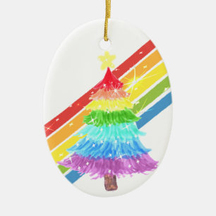 Rainbow Christmas Tree LGBTQ Keramik Ornament
