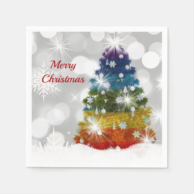 Rainbow Christmas Tree Snow Graphic Serviette (Vorderseite)