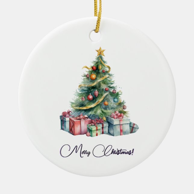 Rainbow Christmas Tree Wasserfarbe Kunst Keramik Ornament (Vorne)