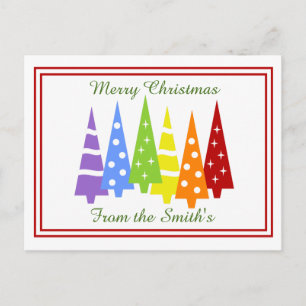 Rainbow Christmas Trees Feiertagspostkarte