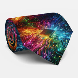 Rainbow Circuit Board Necktie – Colorful Tech Geek Krawatte