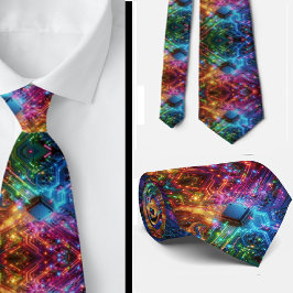 Rainbow Circuit Board Necktie – Colorful Tech Geek Krawatte