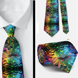 Rainbow Circuit Board Necktie – Colorful Tech Geek Krawatte