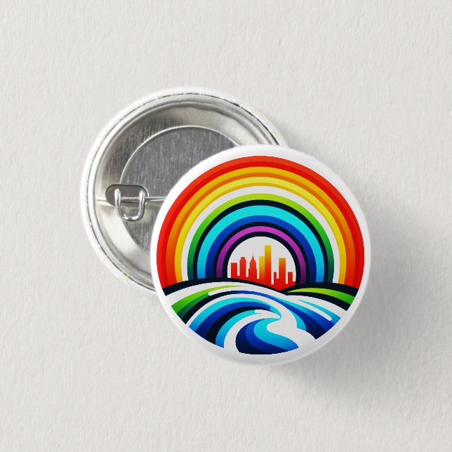 Rainbow City Skyline Urban Diversity & Hope Design Button (Vorne & Hinten)