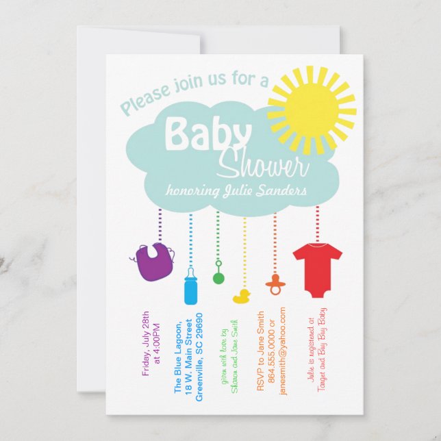 Rainbow Cloud Baby Shower Einladung (Vorderseite)