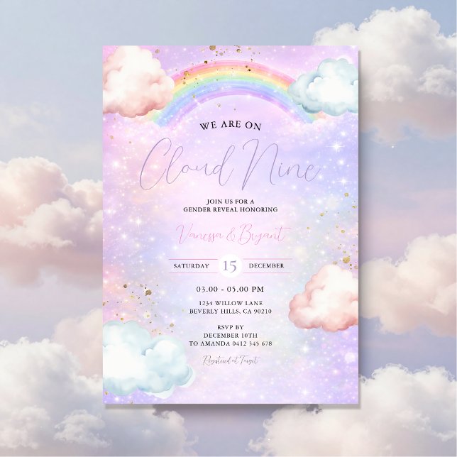Rainbow Cloud Blush Gender Reveal Glitter Einladung (Von Creator hochgeladen)