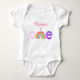 Rainbow Cloud Hearts Pink Gold Erster Geburtstag Baby Strampler