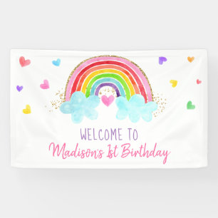 Rainbow Cloud Hearts Pink Gold Geburtstag Banner