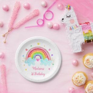 Rainbow Cloud Hearts Pink Gold Geburtstag Pappteller