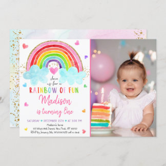 Rainbow Cloud Hearts Watercolor Geburtstag Einladung