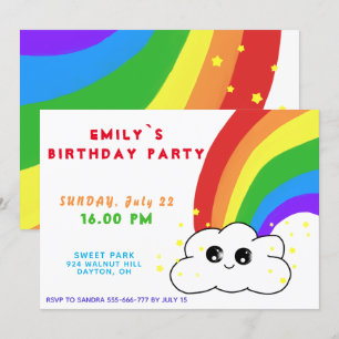 Rainbow Cloud Kawai Birthday Party Einladung