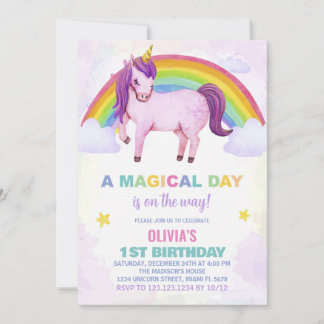 Rainbow Cloud Unicorn Einladung zum Geburtstag