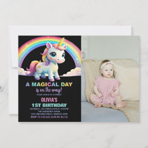 Rainbow Cloud Unicorn Geburtstagseinladungen mit F Einladung