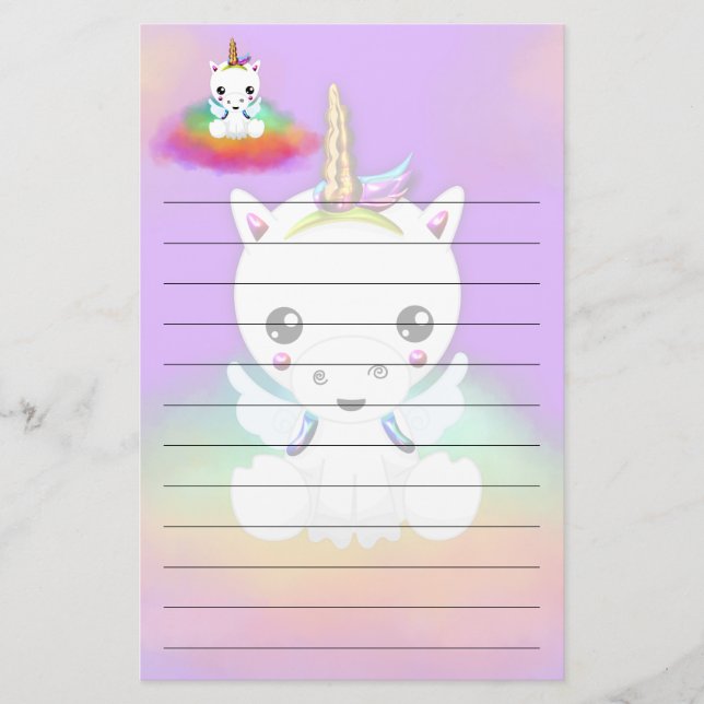 Rainbow Cloud Unicoron auf Lila Briefpapier (Vorderseite)