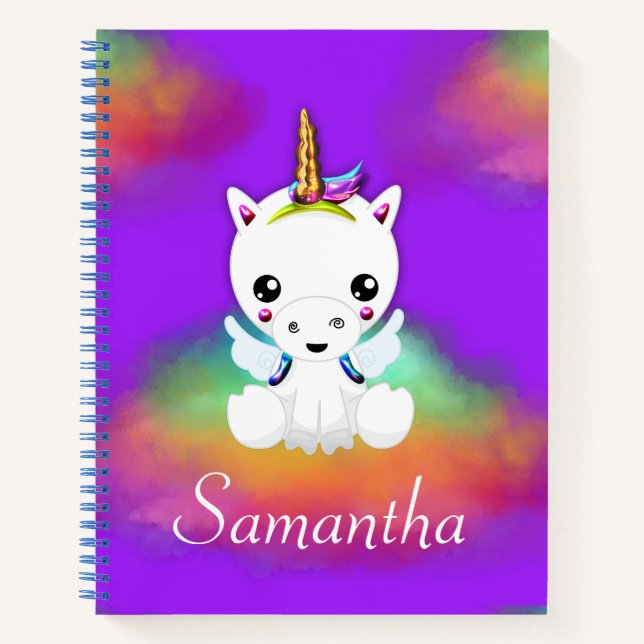 Rainbow Cloud Unicoron auf Lila Notizbuch (Vorderseite)