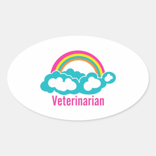 Rainbow Cloud Veterinary Ovaler Aufkleber (Vorderseite)
