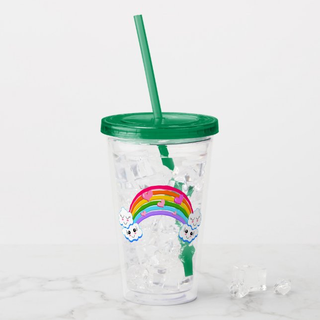 Rainbow Clouds Acrylic Tumbler Acryltrinkbecher (Vorderseite Ice)