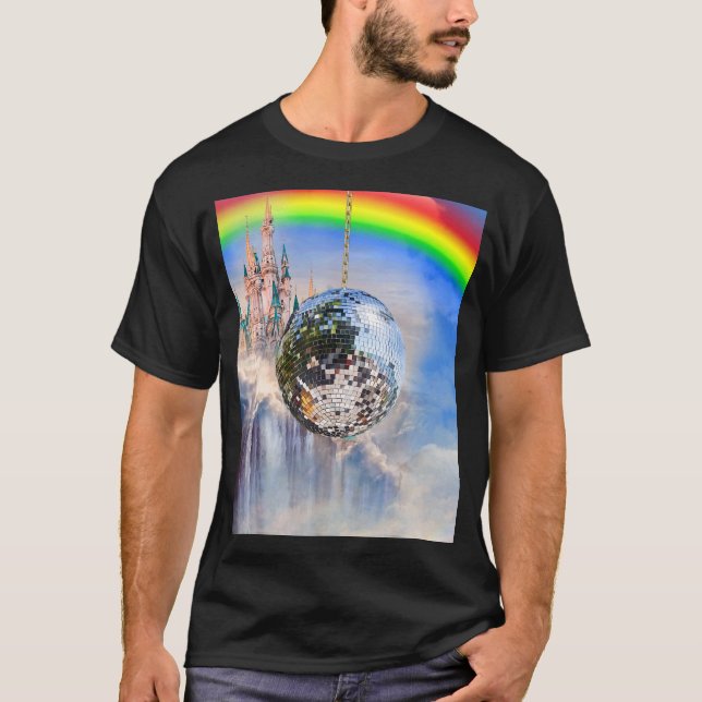 Rainbow Clouds Disco Ball T-Shirt (Vorderseite)