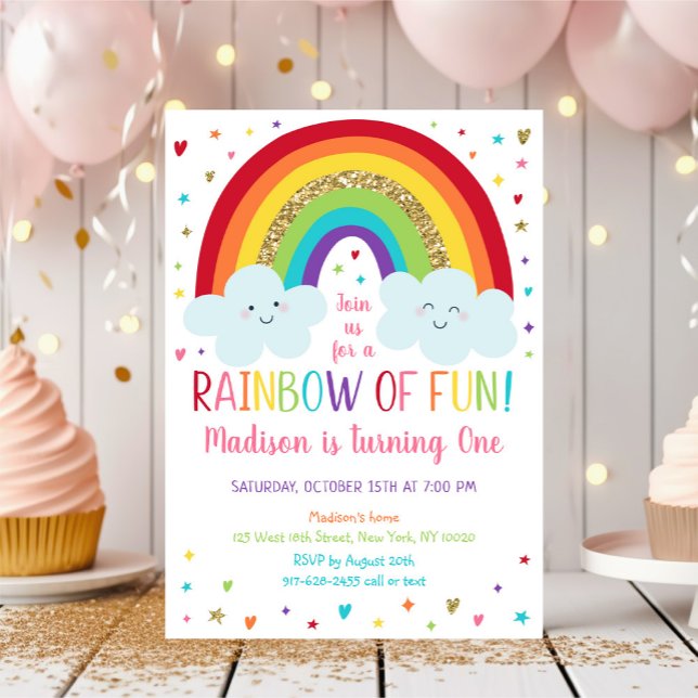 Rainbow Clouds Erster Geburtstag Einladung (Von Creator hochgeladen)