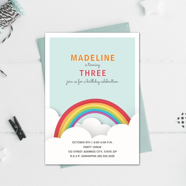 Rainbow Clouds Geburtstagsparty Einladung (Von Creator hochgeladen)