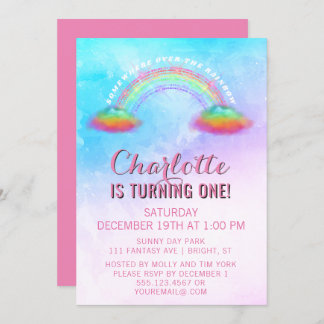 Rainbow Clouds Girls 1. Geburtstag Party Einladung