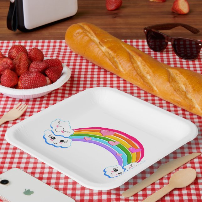Rainbow Clouds Paper Plate Pappteller (Picknick)