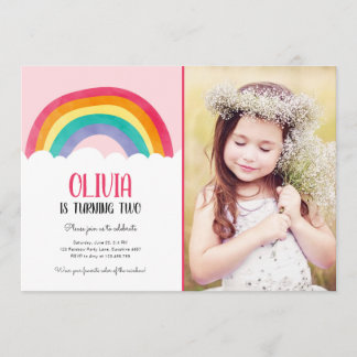 Rainbow Clouds Pink Girl Fun Geburtstag Einladung