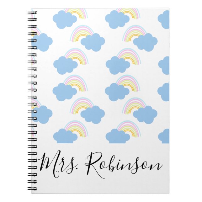 Rainbow Clouds Skriptlehrer Name Notebook Notizblock (Vorderseite)