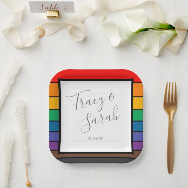 Rainbow Color Block Streifen Pappteller (Hochzeit)