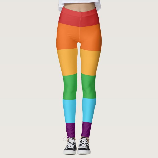 Rainbow Color Blocking Stripes Fashion Leggings (Vorderseite)