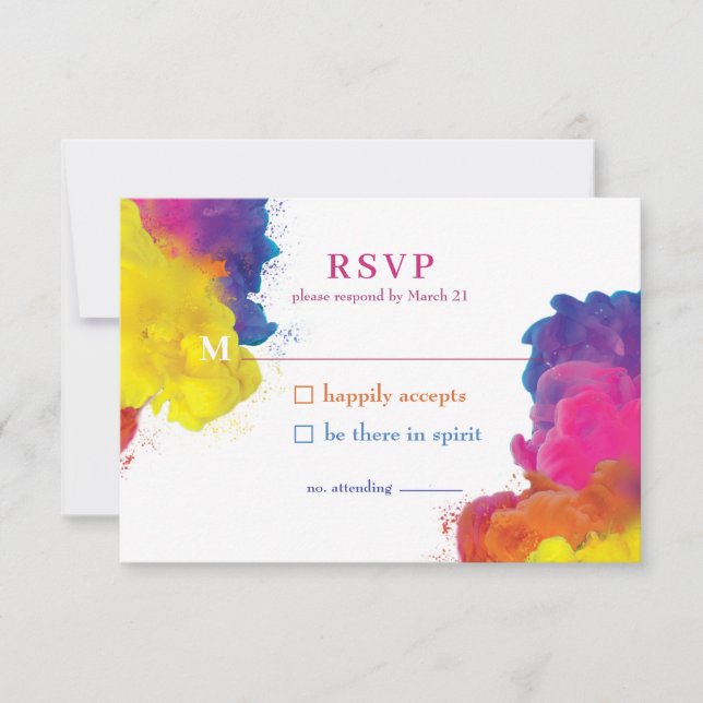 Rainbow Color Explosion Wedding RSVP (Vorderseite)