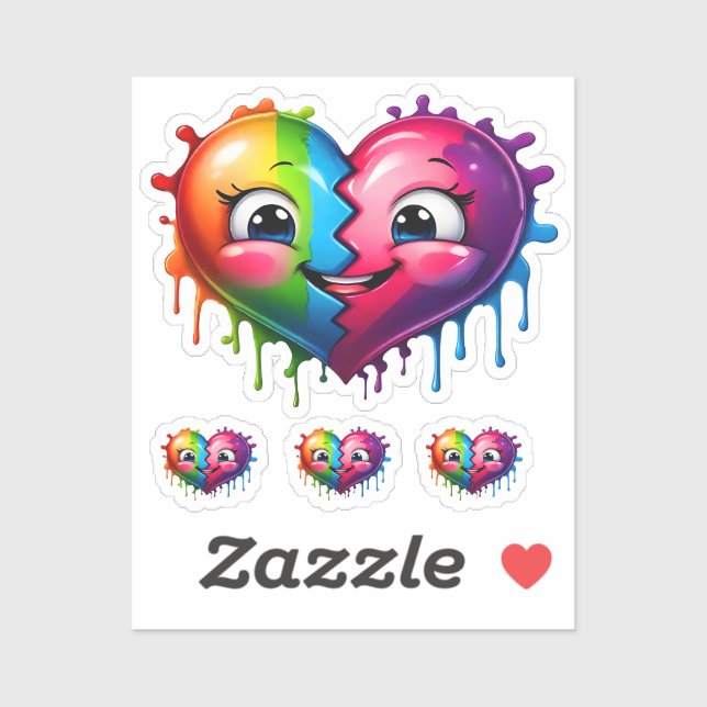 Rainbow Color Heart Emoticon 4 Aufkleber (Blatt)