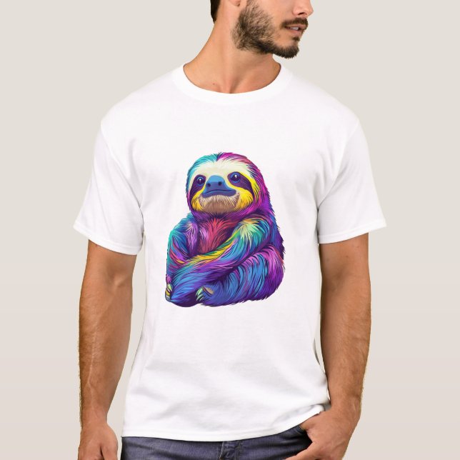 Rainbow Color Sloth Art Long Sleeve T-Shirt (Vorderseite)