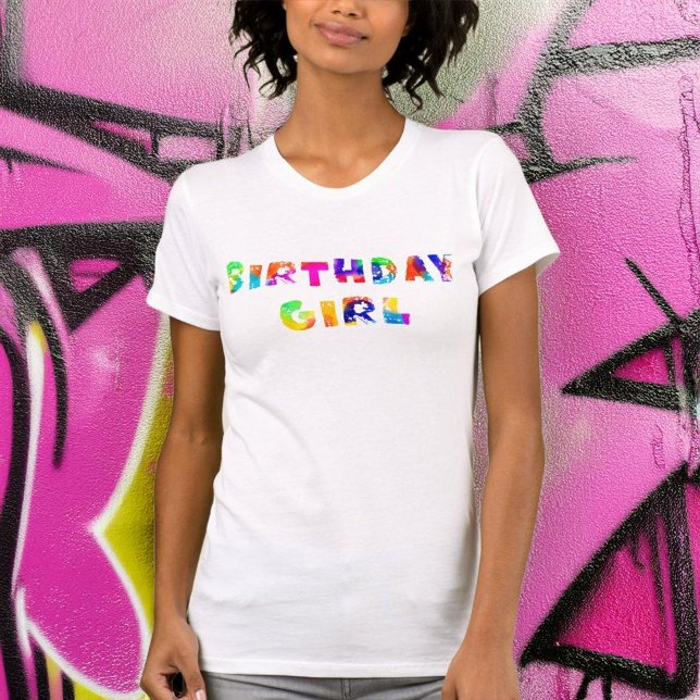 Rainbow Color Splash Birthday Girl T-Shirt (Von Creator hochgeladen)