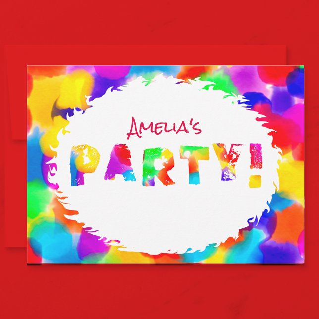 Rainbow Color Splash-Party Einladung (Make sure your party rocks with these funfilled rainbow party invitations.🏳️‍🌈🌈🥳)