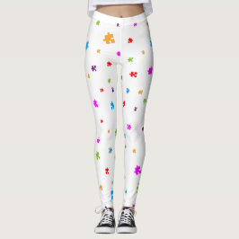 Rainbow Colored Autism Puzzle Pieces on WHITE Leggings