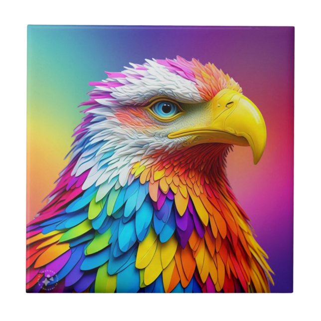 Rainbow Colored Bald Eagle-65456 Fliese (Vorderseite)