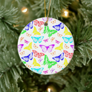 Rainbow Colored Butterflies Flying Keramik Ornament