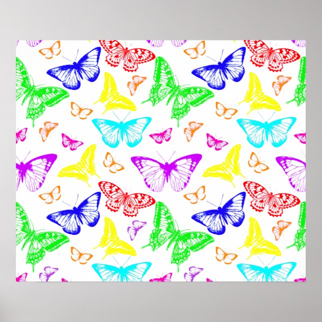 Rainbow Colored Butterflies Flying Poster (Vorne)