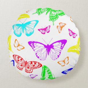 Rainbow Colored Butterflies Flying Rundes Kissen