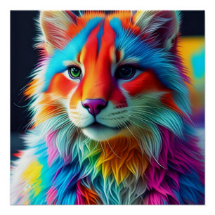 Rainbow Colored Fur Cat Poster