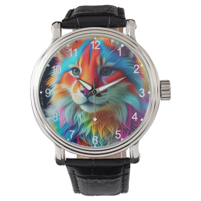 Rainbow Colored Furry Cat-68587 Armbanduhr (Vorderseite)